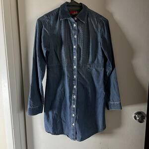 chinese dress ladies Mae Linen Blend Shirt Dress-Navy